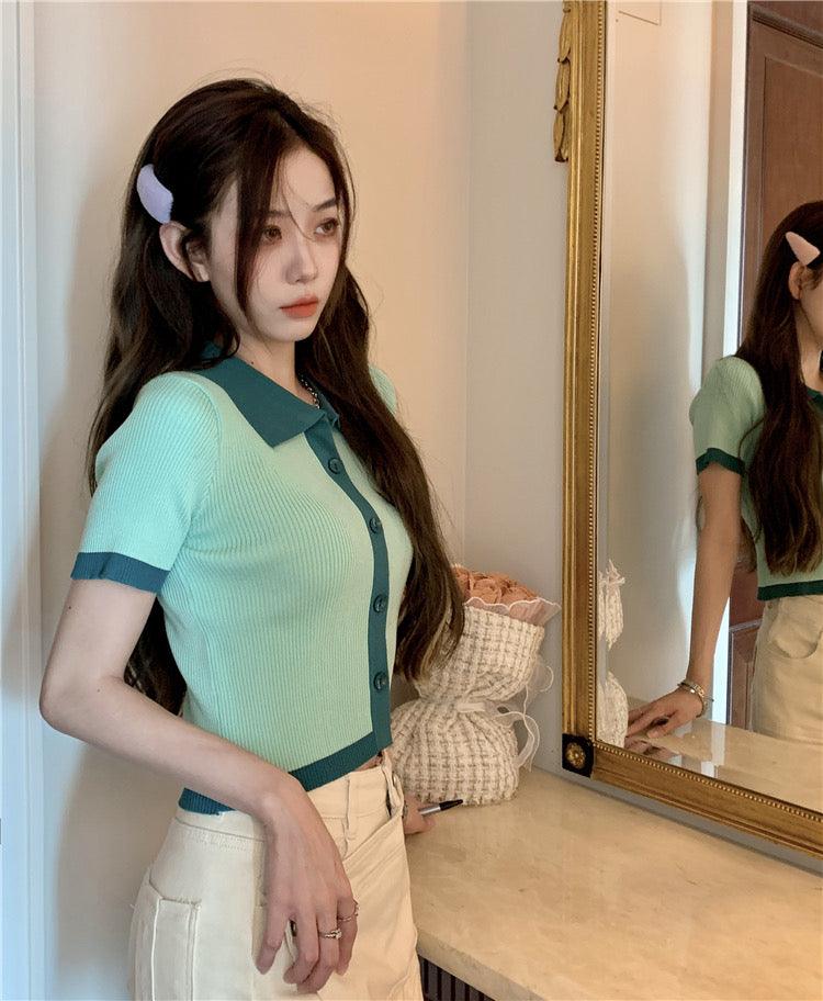 Two Tone Collar Knitted Top - Green - Hearts &amp; Kisses Fashion Boutique - HNK Online Fashion Malaysia - Buy Dress Online. Shop Dress, Tops, Pants, Rompers, Sportswear &amp; more. We Ship To Malaysia &amp; Singapore.