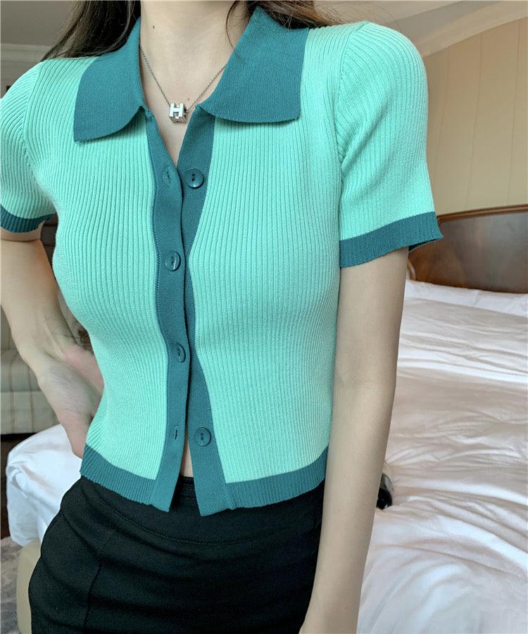 Two Tone Collar Knitted Top - Green - Hearts &amp; Kisses Fashion Boutique - HNK Online Fashion Malaysia - Buy Dress Online. Shop Dress, Tops, Pants, Rompers, Sportswear &amp; more. We Ship To Malaysia &amp; Singapore.