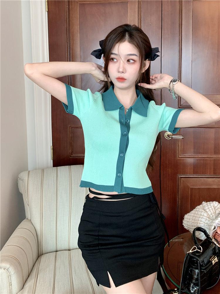 Two Tone Collar Knitted Top - Green - Hearts &amp; Kisses Fashion Boutique - HNK Online Fashion Malaysia - Buy Dress Online. Shop Dress, Tops, Pants, Rompers, Sportswear &amp; more. We Ship To Malaysia &amp; Singapore.