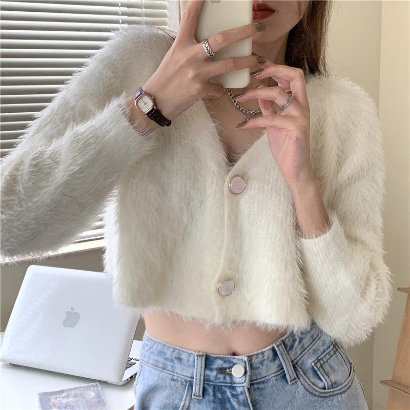 White Fuzzy Knitted Cardigan-Hearts &amp; Kisses Online Fashion Boutique